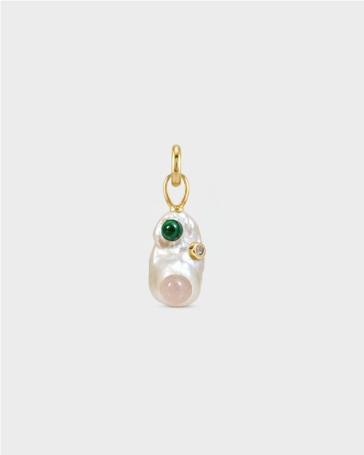 Charm Inclusion SP02-CH-004 - oro, quarzo rosa e malachite
